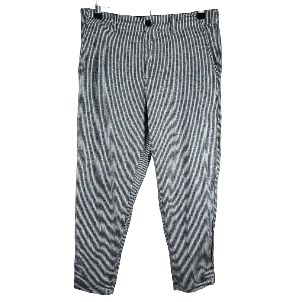 UNIQLO Women's Gray Striped Linen Cotton Blend Relaxed Fit Pants‎ Size M